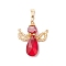 Glass Pendants, Angel Charms, with Brass Bead & Glass Seed Beads, Faceted, Crimson, 31~32x23.5~27x8mm, Hole: 6x3mm
