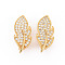 Brass Micro Pave Clear Cubic Zirconia Twister Clasps, Nickel Free, Leaf, Real 18K Gold Plated, 24x10.5x9mm, Hole: 1.4mm