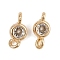 Brass Pave Clear Cubic Zirconia Connector Charms, Flat Round Links, Real 18K Gold Plated, 8.5x3.5x2mm, Hole: 0.8mm