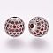 Brass Micro Pave Cubic Zirconia Beads, Round, Platinum, 10mm, Hole: 2mm