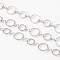 Brass Handmade Chains, Unwelded, with Spool, Platinum,  about 8 and 10mm in diameter,  1mm thick, about 32.8 Feet(10m)/roll