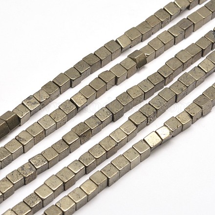 Куб природного пирита бисером нити G-I126-17-10x10mm-1