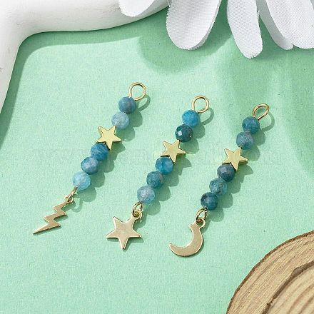 3 шт. 3 стиля подвески из натурального апатита с ограненными круглыми бусинами PALLOY-JF03604-05-1