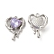 Glass Melting Heart Pendant, with Platinum Alloy Findings, Lead Free & Cadmium Free, Purple, 20x15.5x5.5mm, Hole: 1.4mm