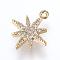 Brass Cubic Zirconia Charms, FLower, Golden, 14x11.5x2mm, Hole: 0.5mm