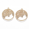 Brass Filigree Pendants, Nickel Free, Real 18K Gold Plated, with Cubic Zirconia, Flat Round, Clear, 23~24x21~22x2mm, Hole: 1.6mm