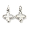 Brass with Sea Shell Charms, with Jump Rings, Cadmium Free & Nickel Free & Lead Free, Cross, White, Platinum, 11x9x2.5mm, Hole: 2.5mm