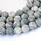 Frosted Natural Black Silk Stone/Netstone Round Bead Strands, 8~8.5mm, Hole: 1mm, about 47pcs/strand, 14.5~15 inch