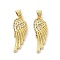 Brass Micro Pave Cubic Zirconia Pendants, Wing Charms, Cadmium Free & Lead Free, Rack Plating, Long-Lasting Plated, Real 18K Gold Plated, 26.5x9.5x3mm, Hole: 5x3.5mm