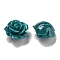 Synthetic Coral Dyed Carved Beads, Flower, Half Hole, Teal, 9.5x6.3mm, Hole: 1mm