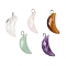 Natural Mixed Gemstone Pendants, with Brass Findings, Faceted, Moon Charms, 23x10x6mm, Hole: 2mm