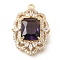 Brass with K9 Glass & Rhinestone Pendants, Light Gold, Oval Charms, Tangerine, 24x16x6mm, Hole: 1.5mm