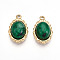 Natural Green Spot Jasper Pendants, Oval Charms, with 304 Stainless Steel Settings, Real 14K Gold Plated, 17x11.2x6mm, Hole: 1.2mm
