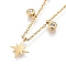 304 Stainless Steel Pendant Necklaces, with Clear Cubic Zirconia, Cable Chains and Round Beads, Star, Golden, 16.61 inch(42.2cm)