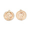 Brass Pave Clear Cubic Zirconia Pendants, Cadmium Free & Nickel Free & Lead Free, Flat Round with Human, Real 18K Gold Plated, 19x17x3mm, Hole: 1.2mm