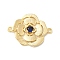 Brass Pave Glass Connector Charms, Flower Links, Cadmium Free & Nickel Free & Lead Free, Real 18K Gold Plated, Medium Blue, 17x22.5x3mm, Hole: 1.4mm