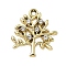 Alloy Rhinestone Pendants, UV Plated, Tree, Light Gold, 20.5x18.5x2.5mm, Hole: 1.8mm