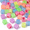 Luminous Transparent Acrylic Beads, Glow in the Dark, Cube with Letter, Mixed Color, 6x6x6mm, Hole: 3.5mm