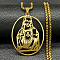 201 Stainless Steel Oval with Hollow Juses Pendant Necklaces, Golden, 23.62 inch(60cm)