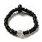 Wood Bamboo Joint Beaded Stretch Bracelet, Synthetic Luminous Mala Beads Bracelet for Women, Black, Inner Diameter: 2-1/4 inch(5.8cm)