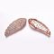 Brass Micro Pave Cubic Zirconia Links, Wing, Rose Gold, 38x14x4mm, Hole: 2x3mm