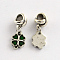 Alloy Enamel Style European Dangle Charms, Clover, Antique Silver, Dark Green, 24mm, Hole: 4.5mm