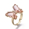Adjustable Brass Glass Finger Rings, with Clear Cubic Zirconia, Butterfly, Golden, Misty Rose, Size 7, Inner Diameter: 17mm