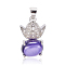 Brass Cubic Zirconia Pendants, Sycee, Platinum, Medium Purple, 19x12x5mm, Hole: 4mm