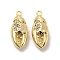 Brass Micro Pave Clear Cubic Zirconia Pendants, Cadmium Free & Nickel Free & Lead Free, Crab Claw Charms, Real 18K Gold Plated, 19x8x5mm, Hole: 1.4mm