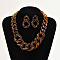 Alloy & CCB Plastic Curb Chain Necklace & Stud Dangle Earrings Sets, Saddle Brown, 460mm