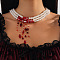 Retro Gothic Acrylic and Imitation Pearl Bloody Round Beaded Milti-strand Choker Necklaces for Women, with Rhinestone Tassel, Dark Red, 18.11 inch(46cm)