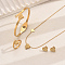 201 Stainless Steel Love Heart Bangle & Earrings & Necklaces & Rings Set for Women Party Dating, Golden