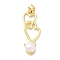 Rack Plating Brass Pendants, with ABS Imitation Pearl, Long-Lasting Plated, Lead Free & Cadmium Free, Real 18K Gold Plated, Heart, 27.5x11x6.5mm, Hole: 4.5x2.5mm
