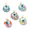 Glass Seed & Lampwork Beaded Pendants, with Copper Wire Findings, Evil Eye Charms, Mixed Color, 17x14x8mm, Hole: 2.2mm