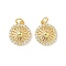 Brass Micro Pave Cubic Zirconia Pendants, Cadmium Free & Lead Free, Flat Round, with Jump Ring, Real 16K Gold Plated, 16x13.5x3.5mm, Hole: 3mm