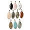 Natural & Synthetic Mixed Gemstone Pendants, Brass Horse Eye Charms with Iron Snap on Bails, Light Gold, 45x21x4mm, Hole: 7.5x4.5mm