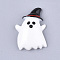 Resin Cabochons, Ghost with Hat, Halloween, White, 27x19x6.5mm