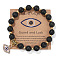 Natural Lava Rock Round Beads Stretch Bracelets, Alloy Micro Pave Clear Cubic Zirconia Evil Eye Charm Bracelets for Women, 7-1/2 inch(19cm)