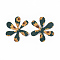 Printing PU Leather Pendants, with Double-Sided Flower Pattern, Flower, Dark Green, 45.5x40x2mm, Hole: 1mm