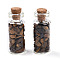 Glass Wishing Bottle Display Decorations, with Natural Tiger Eye Chips Inside and Cork Stopper, 37.5x16mm