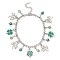 Alloy Clover & Glass Charm Bracelet with 304 Stainless Steel Curb Chains for Saint Patrick's Day, Stainless Steel Color, 7-3/8 inch(18.7cm)