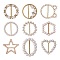 9Pcs 9 Style Alloy Buckles, with Imitaion Pearl & Rhinestone, Mix-shaped, Light Gold, 30~50x30~50mm, 1pc/style