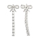 Brass Big Pendants, with Glass, Bowknot Charms, Platinum, 68x25x3.5mm, Hole: 1.4mm