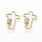 Brass Micro Pave Cubic Zirconia Screw Carabiner Lock Charms, for Necklaces Making, Clear, Cross, Golden, 30x21x2mm