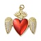 Brass Micro Pave Clear Cubic Zirconia Pendants, Cadmium Free & Lead Free, with Enamel, Sacred Heart, Real 16K Gold Plated, 32x32x3mm, Hole: 2mm