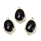 Natural Obsidian Faceted Connector Charms, Rack Plating Brass Oval Links, Golden, 22.5~23x13.5~14x6mm, Hole: 1.4mm