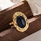 Oval Synthetic Blue Goldstone Finger Rings, 304 Stainless Steel Cuff Rings for Women, Golden, oval: 22x17.5mm, Adjustable