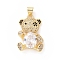 Brass Cubic Zirconia Pendants, Cadmium Free & Lead Free, Golden, Bear Charms, Clear, 25x16x6mm, Hole: 4x5mm