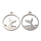 Non-Tarnish 304 Stainless Steel Pendants, Flat Round with Fishtail Charm, Stainless Steel Color, 20x17.5x1.5mm, Hole: 1.8mm