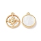 Brass Micro Pave Clear Cubic Zirconia Flat Round Charms, with Shell, Real 18K Gold Plated, 14.5x12.5x2.5mm, Hole: 1mm